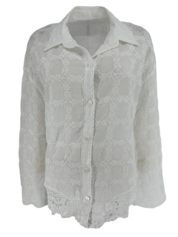 Blouse met kraag en kanten rand Tekna off-white (GBD)