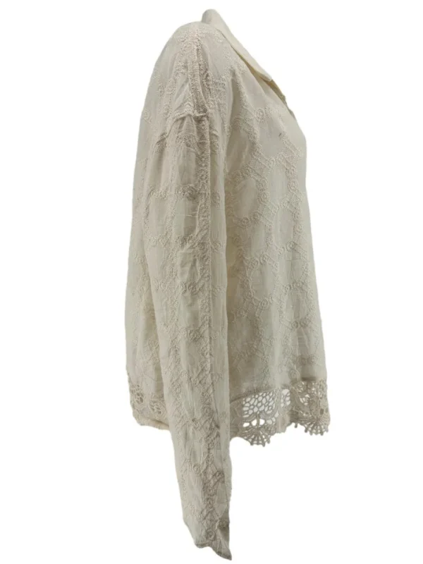 Blouse met kraag en kanten rand Tekna beige (GBD)