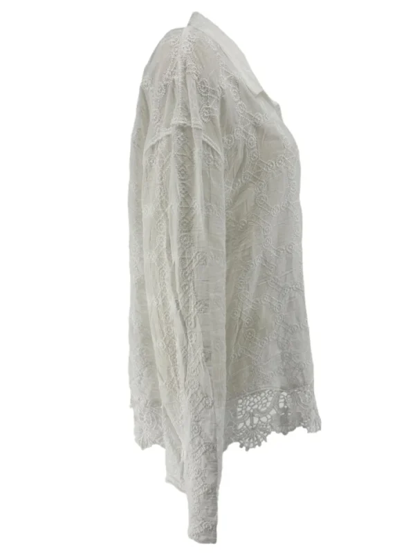 Blouse met kraag en kanten rand Tekna off-white (GBD)