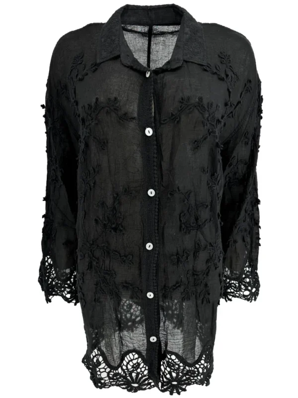 Blouse met kraag en knopen blossom zwart