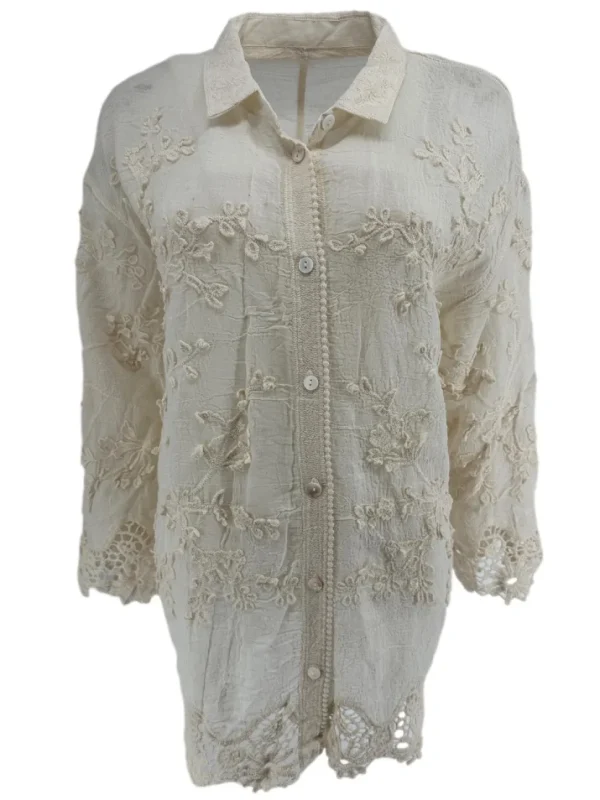 Blouse met kraag en knopen blossom beige