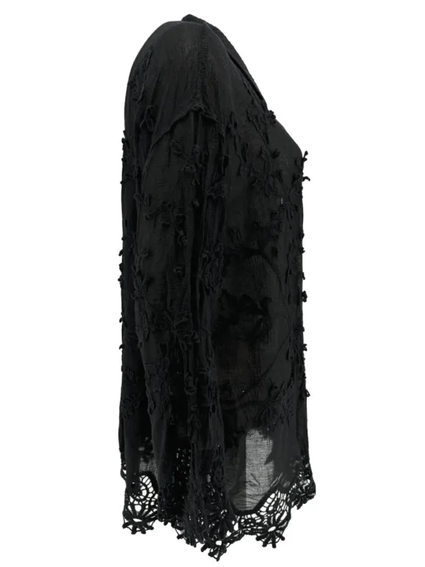 Blouse met kraag en knopen blossom zwart