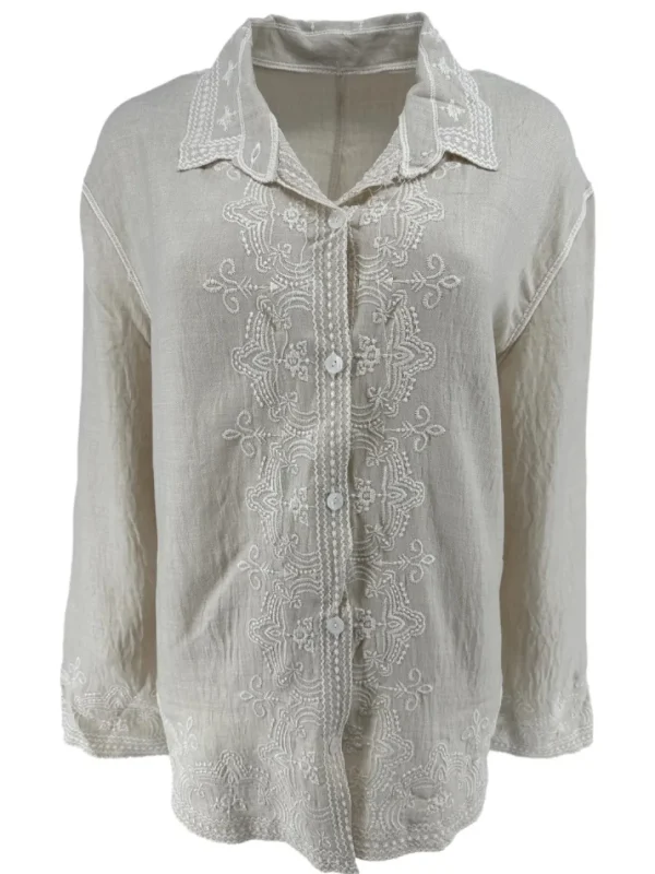 Blouse met kraag en werking Tara beige
