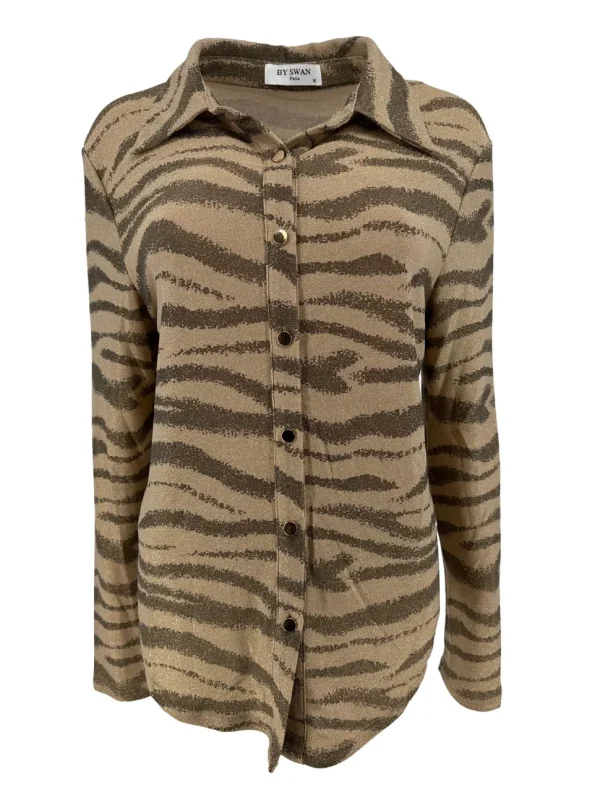 Blouse met lange mouw en Quinty zebra glitter camel/beige. SALE