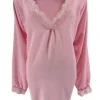 Blouse met lange mouw en kanten v-hals Bea licht roze