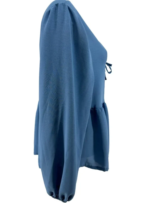 Blouse met lange mouw en strikjes aan de voorzijde jeans blauw (SALE)