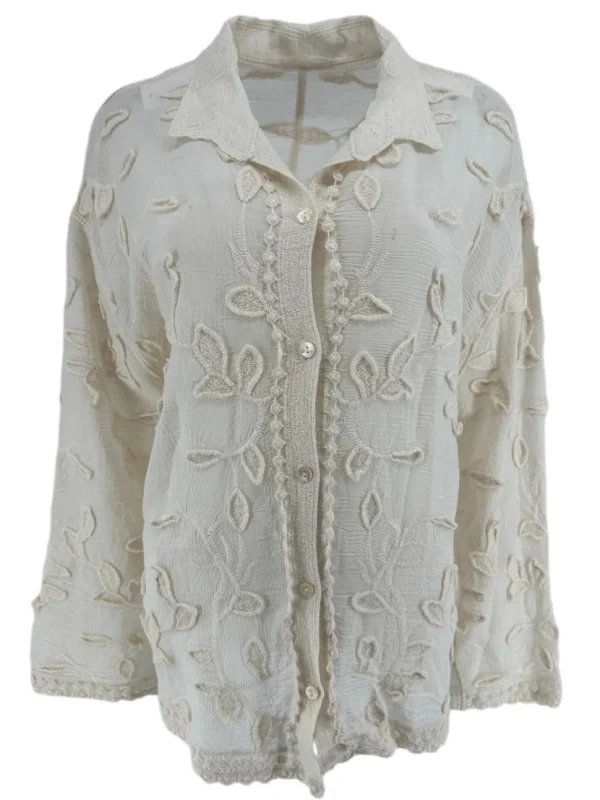 Blouse met leaves borduursels beige (GBD)