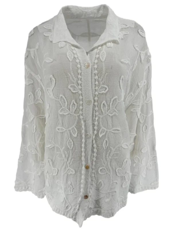 Blouse met leaves borduursels off-white (GBD)