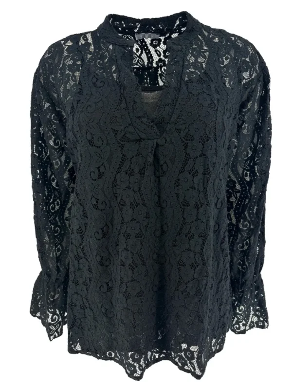 Blouse met onderhemd van kant Kamille zwart