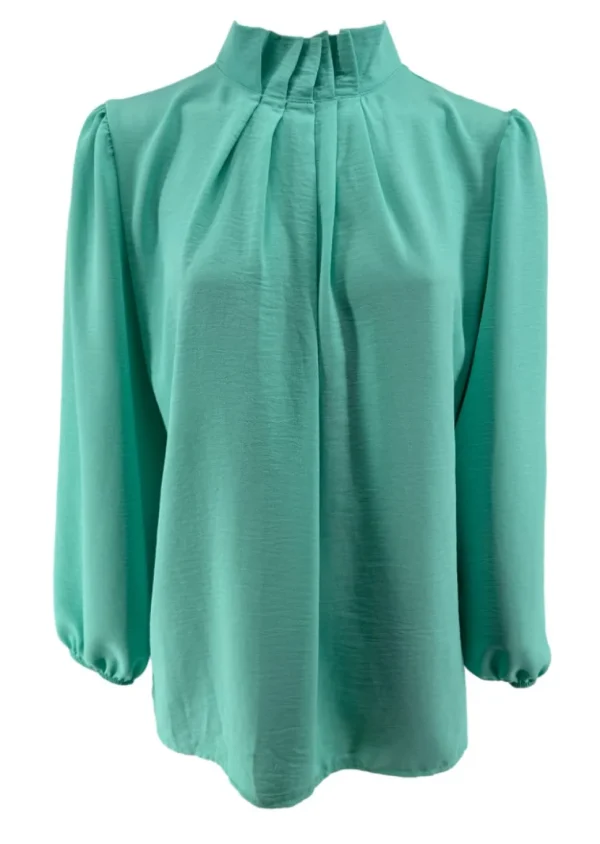Blouse met opstaande boord en smock aan de mouw Sammie mint