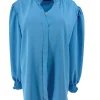 Blouse met opstaande boord & smock Barbara licht blauw