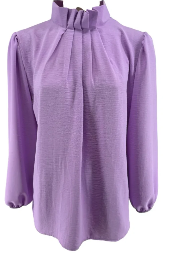 Blouse met opstaande boord en smock aan de mouw Sammie lila
