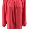 Blouse met opstaande boord en smock aan de mouw Sammie koraal