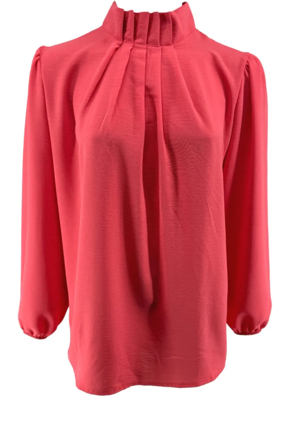 blouse_met_opstaande_boor_0-3.webp Blouse met opstaande boord en smock aan de mouw Sammie koraal