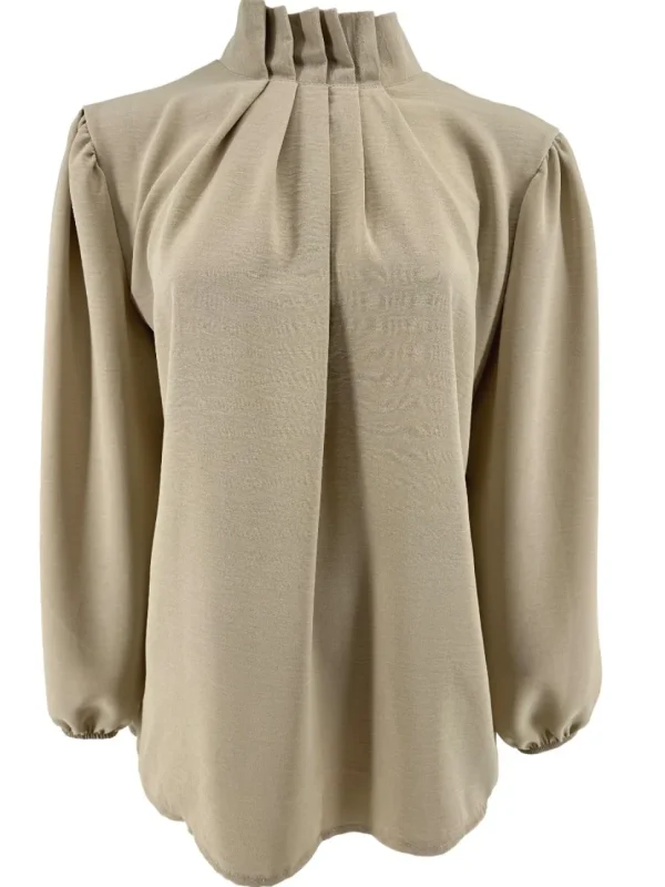 Blouse met opstaande boord en smock aan de mouw Sammie beige