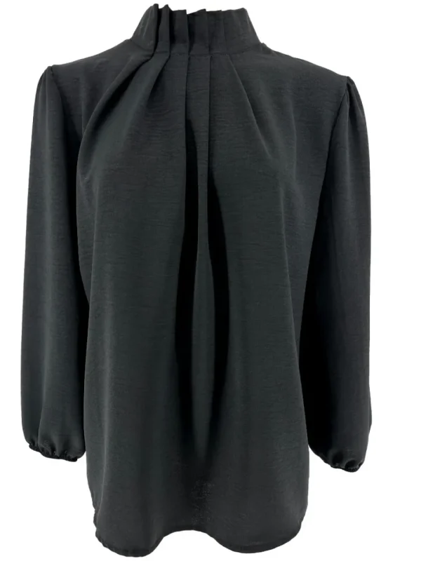 Blouse met opstaande boord en smock aan de mouw Sammie zwart