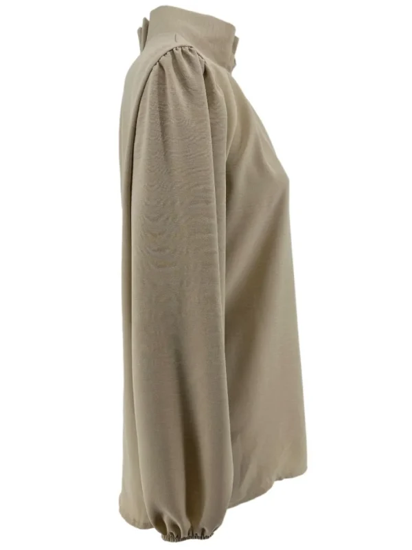 Blouse met opstaande boord en smock aan de mouw Sammie beige