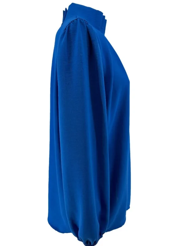 Blouse met opstaande boord en smock aan de mouw Sammie kobalt