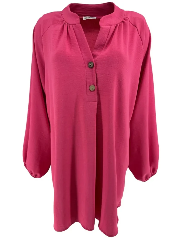 Blouse met opstaande kraag en 2 knoopjes Siske fuchsia