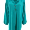 Blouse met opstaande kraag en 2 knoopjes Siske turquoise