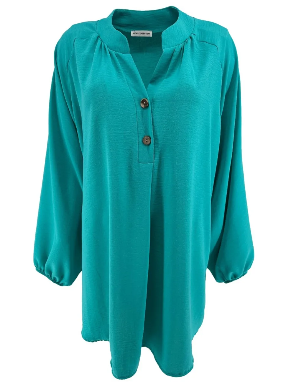 blouse_met_opstaande_kraa_0-5.webp Blouse met opstaande kraag en 2 knoopjes Siske turquoise