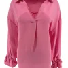 Blouse met opstaande kraag en strikjes aan de mouw Floor licht roze