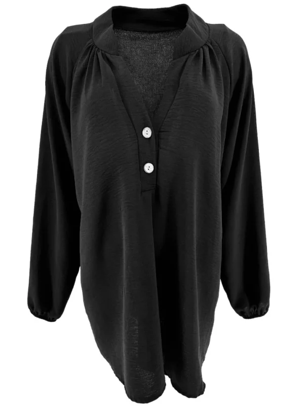 Blouse met opstaande kraag en 2 knoopjes Siske zwart