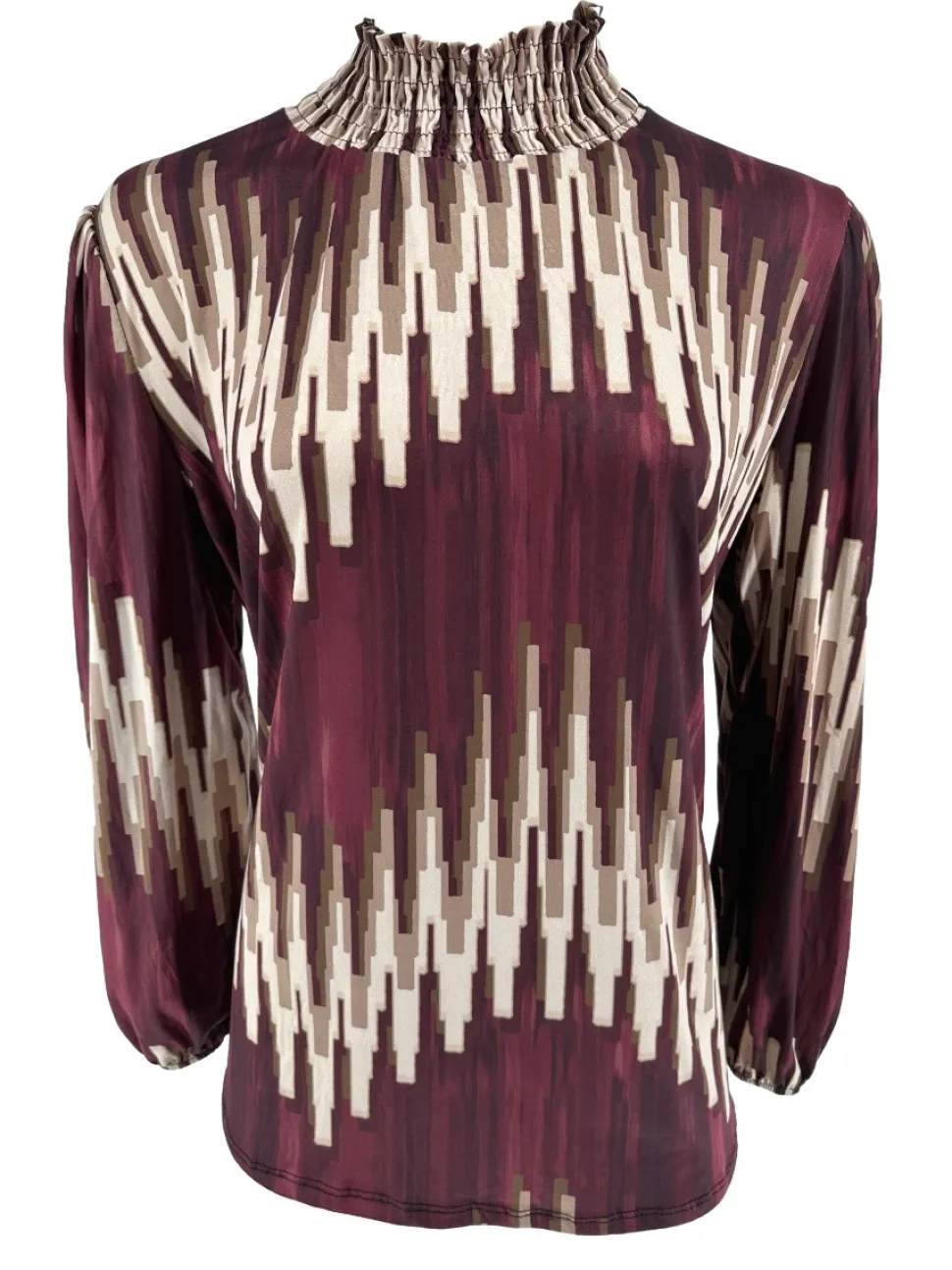 blouse_met_opstaande_smoc_0.webp Blouse met opstaande smock hals towers bordeaux.(SHV)