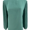 Blouse met plisse mouw en ruffle aan de hals Karlien zeegroen