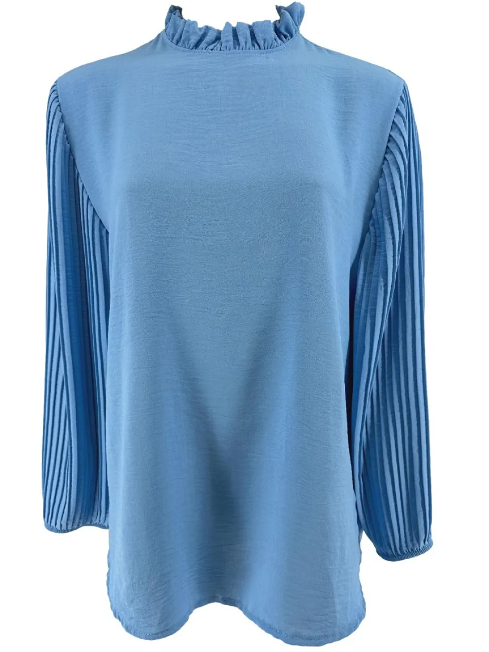 blouse_met_plisse_mouw_en_0-3.webp Blouse met plisse mouw en ruffle aan de hals Karlien licht blauw