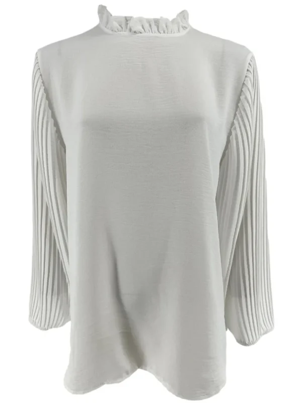 Blouse met plisse mouw en ruffle aan de hals Karlien off-white