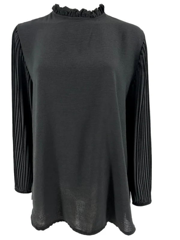 Blouse met plisse mouw en ruffle aan de hals Karlien zwart