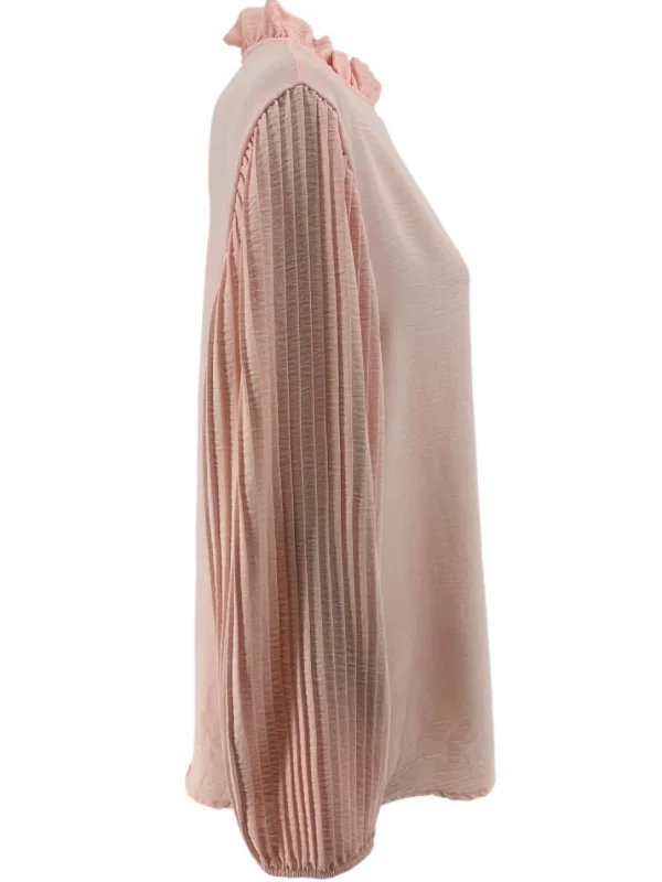 Blouse met plisse mouw en ruffle aan de hals Karlien licht roze
