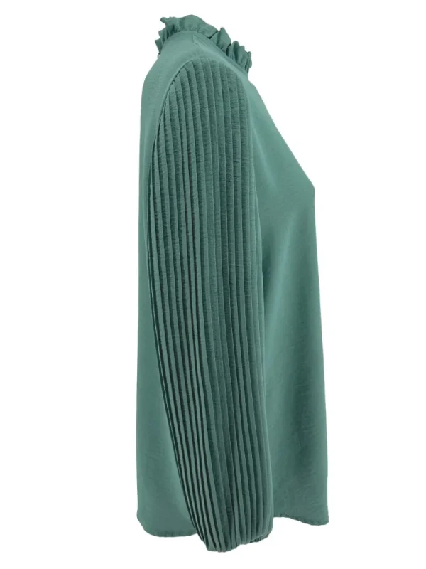 Blouse met plisse mouw en ruffle aan de hals Karlien zeegroen