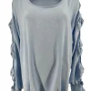 Blouse met ronde hals en open mouw met strikjes licht blauw