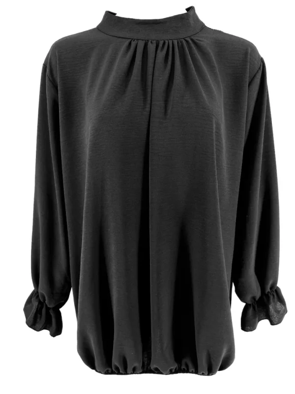 Blouse met ronde hals en knopen in de hals Nikki zwart