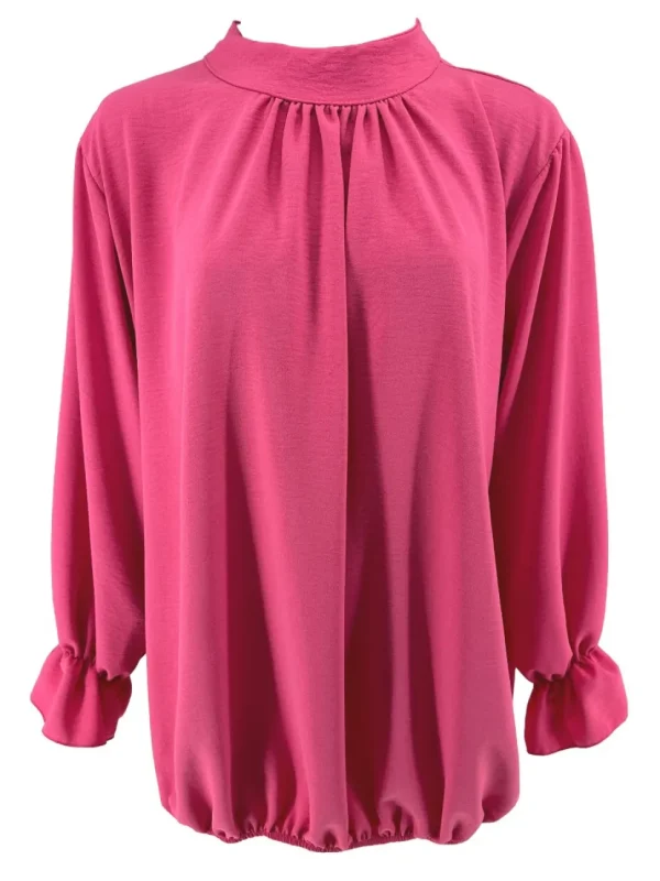 Blouse met ronde hals en knopen in de hals Nikki fuchsia