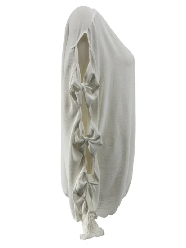 Blouse met ronde hals en open mouw met strikjes off-white