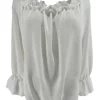 Blouse met ruffel in de hals Melissa met lange mouw off-white