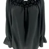 Blouse met ruffel in de hals Melissa met lange mouw zwart