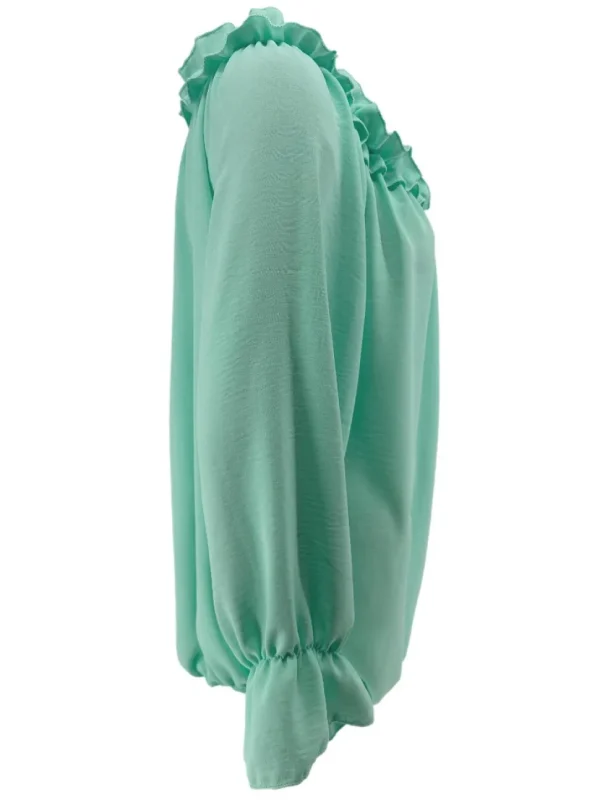 Blouse met ruffel in de hals Melissa met lange mouw mint