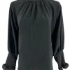Blouse met ruffle en knoopje in de hals Nicole zwart
