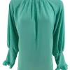 Blouse met ruffle en knoopje in de hals Nicole mint