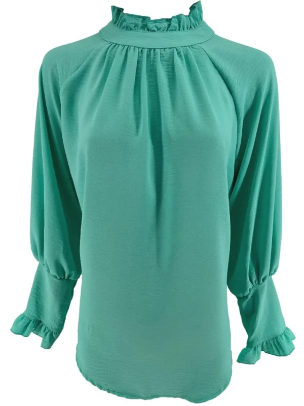 Blouse met ruffle en knoopje in de hals Nicole mint