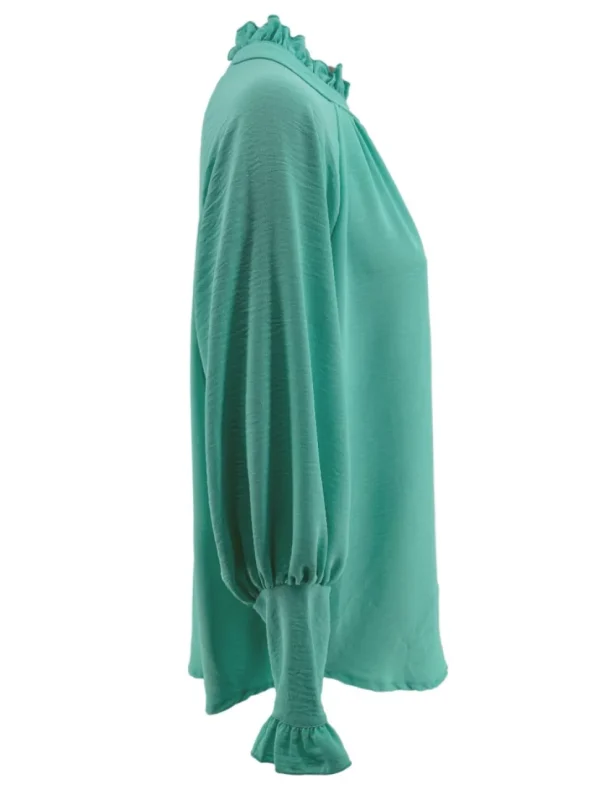 Blouse met ruffle en knoopje in de hals Nicole mint