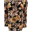 Blouse met ruffle en koord in de hals Lelie zwart