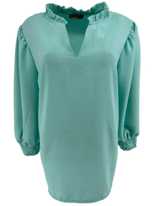 Blouse met ruffle en smock aan de mouw Emy mint