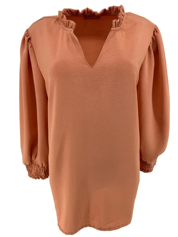 Blouse met ruffle en smock aan de mouw Emy apricot