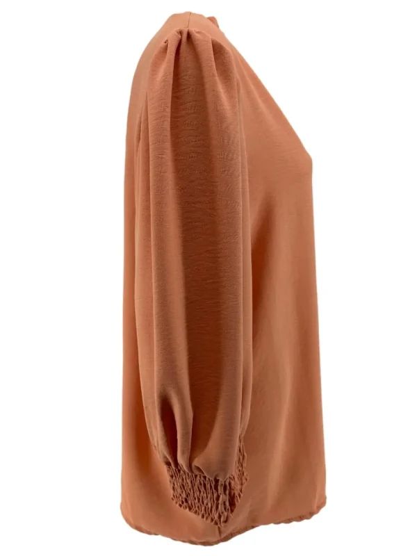 Blouse met ruffle en smock aan de mouw Emy apricot