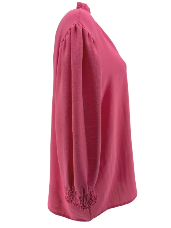Blouse met ruffle en smock aan de mouw Emy fuchsia